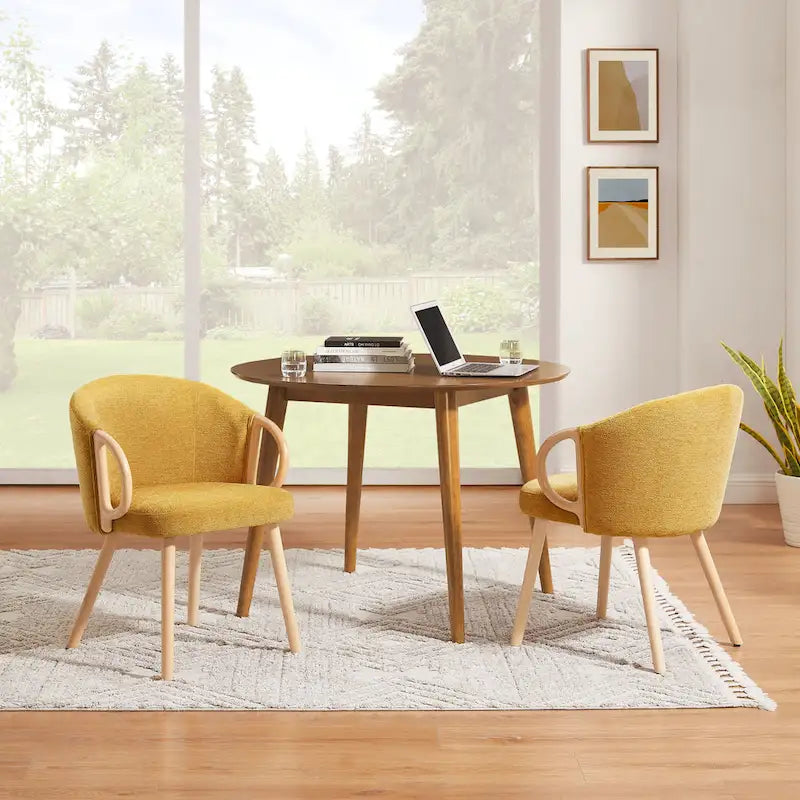Modern Fabric Accent Dining Chair with Wood Armrests (Set of 2)