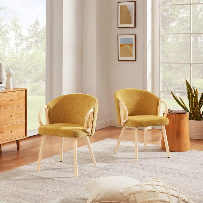 Modern Fabric Accent Dining Chair with Wood Armrests (Set of 2)