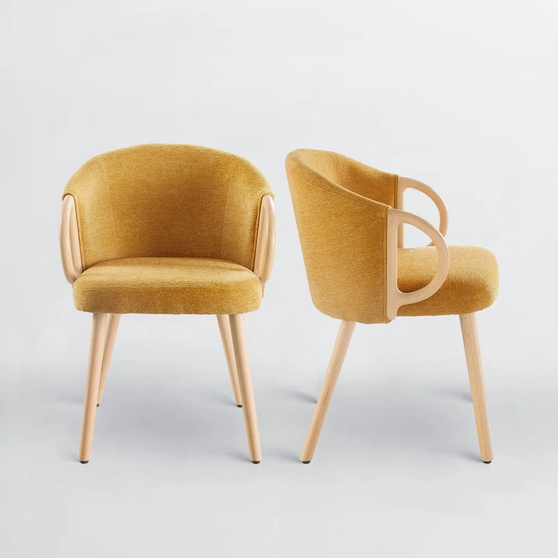 Modern Fabric Accent Dining Chair with Wood Armrests (Set of 2)
