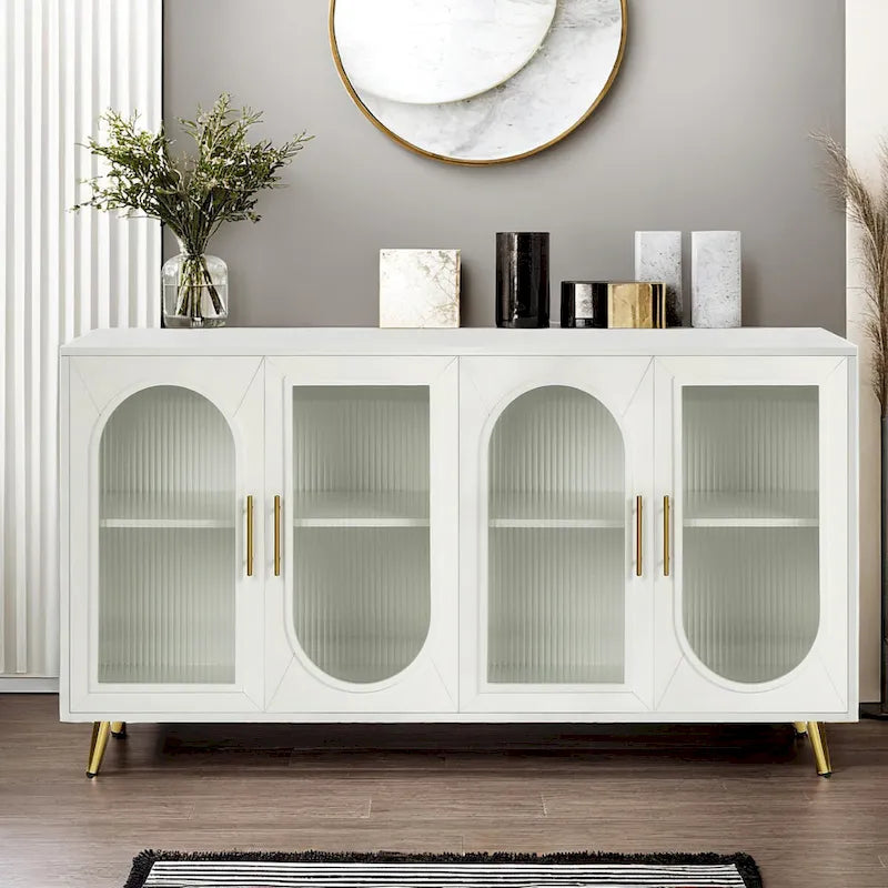 TV Stand for 65+ Inch TVs with Storage Cabinet & Adjustable Shelves