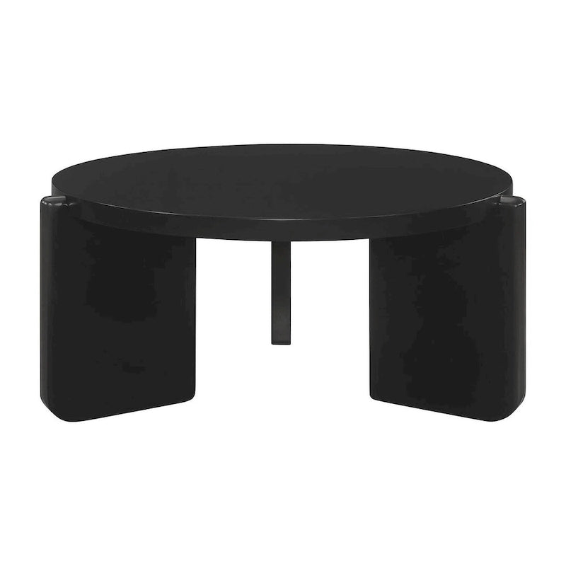 Black Round Coffee Table, Modern Slab Leg Design