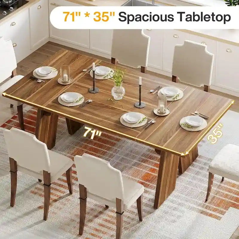 71-Inch Farmhouse Rectangular Dining Table, Seats 6–8