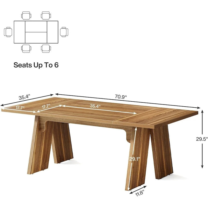 71-Inch Farmhouse Rectangular Dining Table, Seats 6–8