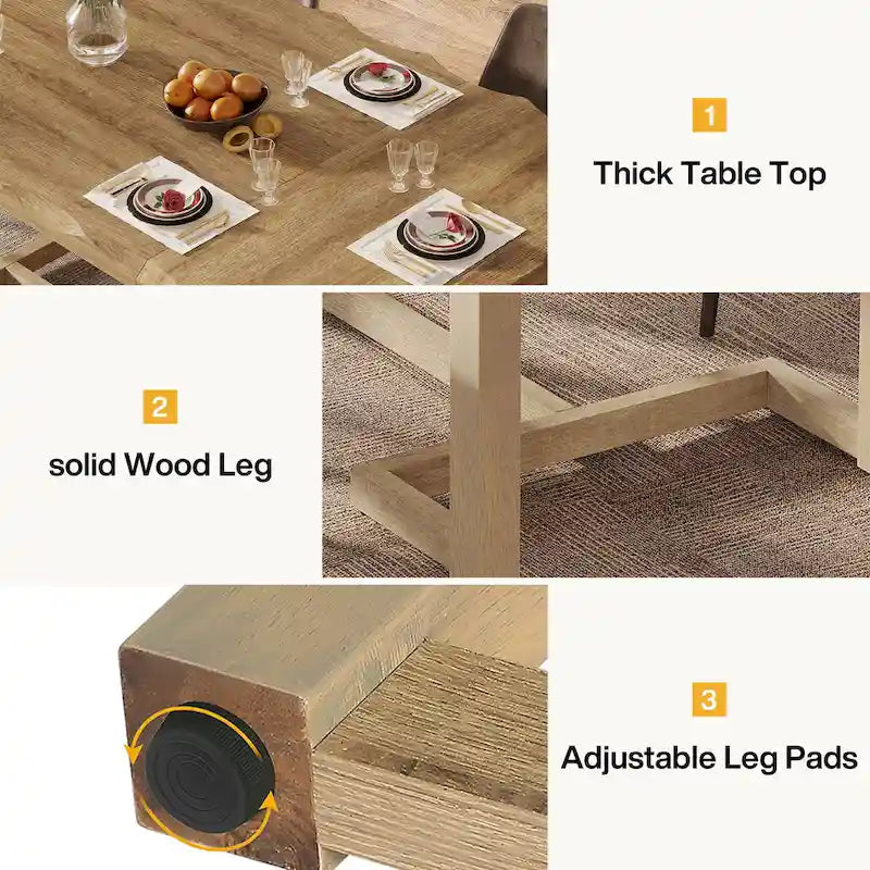 62.2-inch Rectangular Dining Table with Solid Wood Legs for Kitchen
