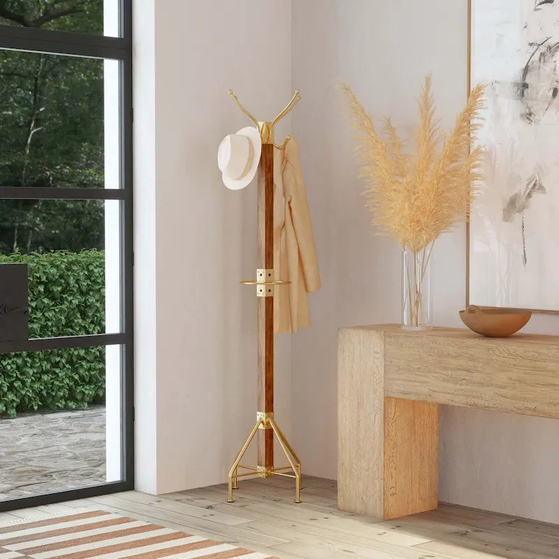 Wood & Iron Coat Rack Stand