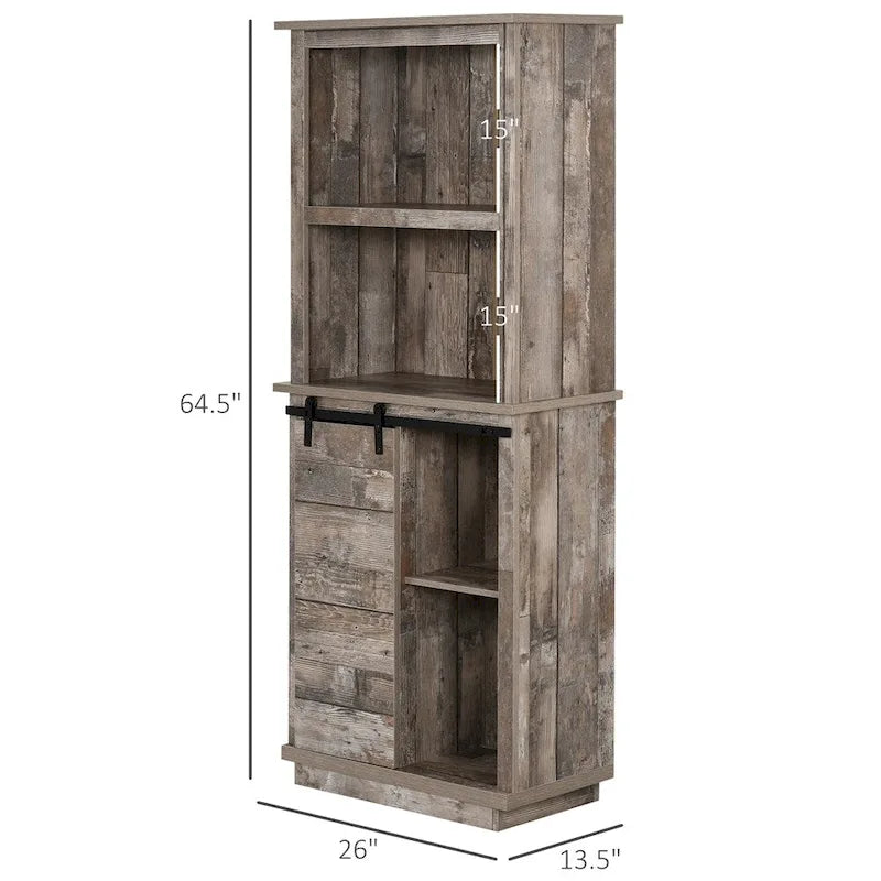 Freestanding Rustic Kitchen Pantry Storage Cabinet with Sliding Barn Door