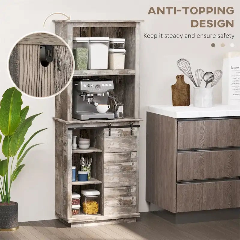 Freestanding Rustic Kitchen Pantry Storage Cabinet with Sliding Barn Door