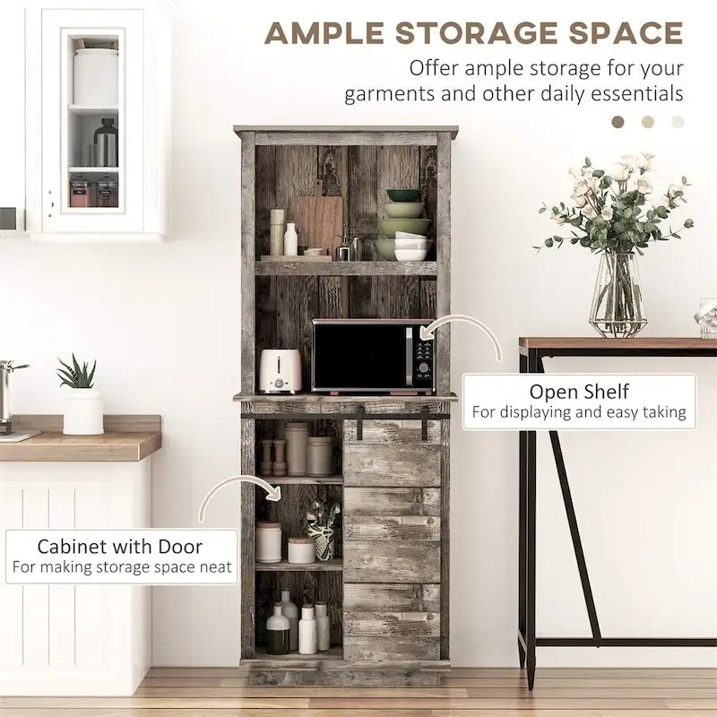Freestanding Rustic Kitchen Pantry Storage Cabinet with Sliding Barn Door