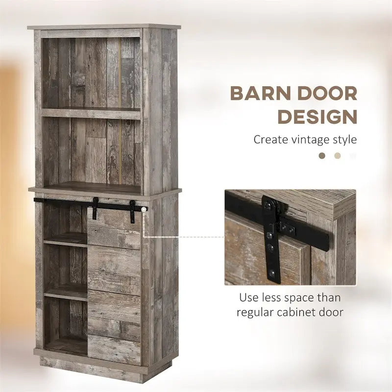 Freestanding Rustic Kitchen Pantry Storage Cabinet with Sliding Barn Door