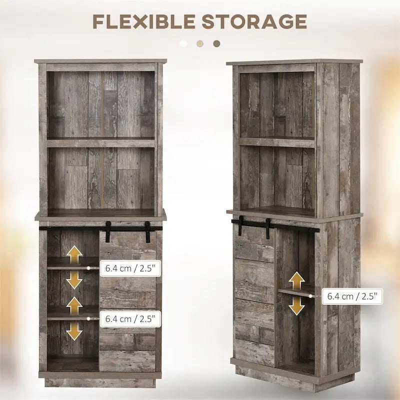 Freestanding Rustic Kitchen Pantry Storage Cabinet with Sliding Barn Door