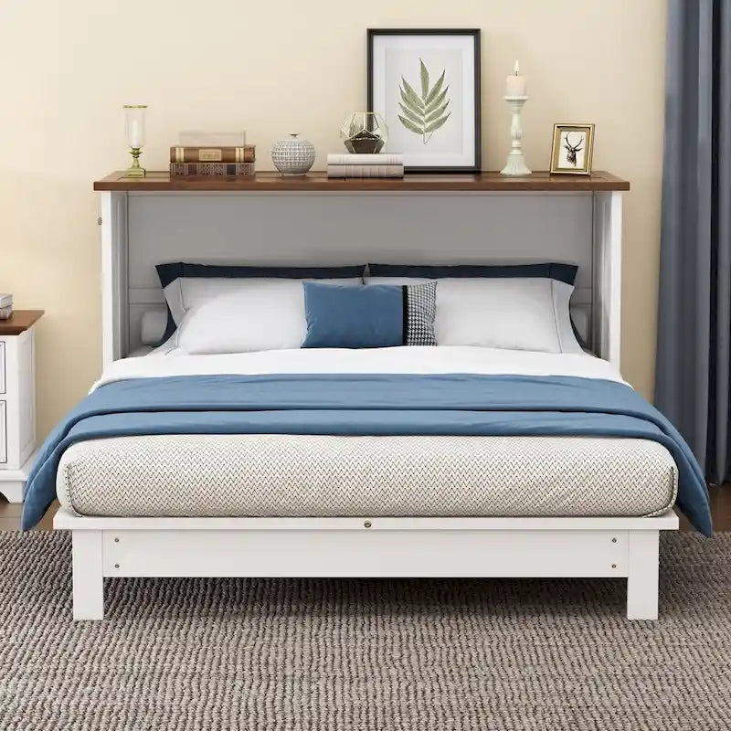 Solid Pine Murphy Bed Chest with Charging Station and Large Storage Drawer