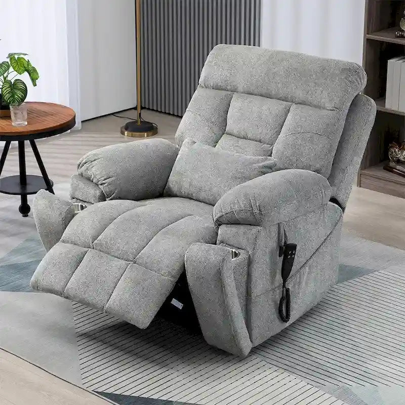 Oversize Dual Motor Massage Recliner w/Heat, Lift Sofa for Elderly, Cup Holder,180 degrees