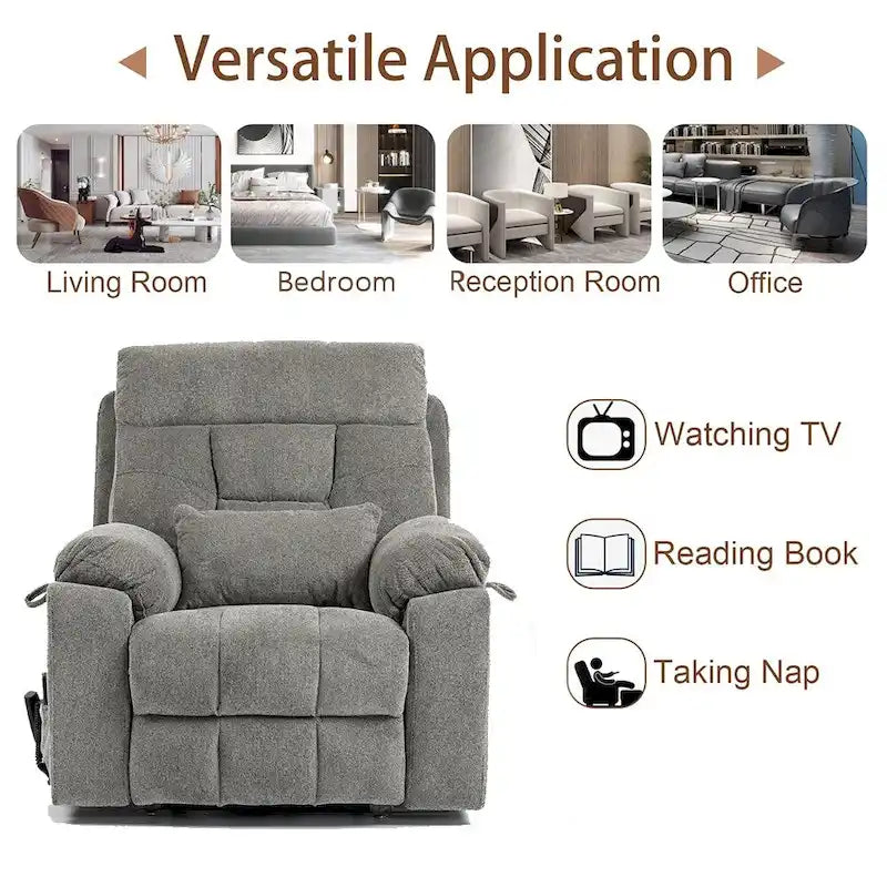 Oversize Dual Motor Massage Recliner w/Heat, Lift Sofa for Elderly, Cup Holder,180 degrees